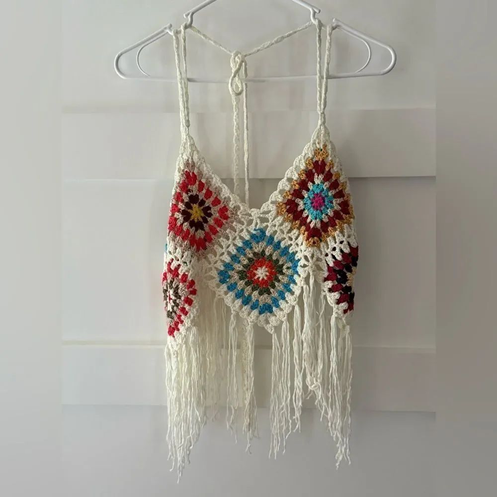 WoWo Crochet Fringe Halter Top Vest